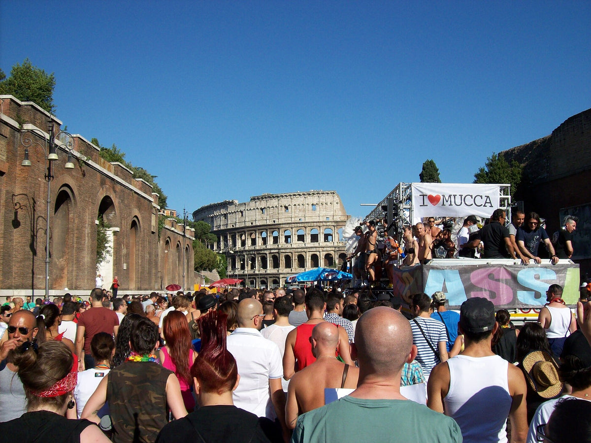 The Rome Pride parade arriving at the Colosseum, 23 June 2012