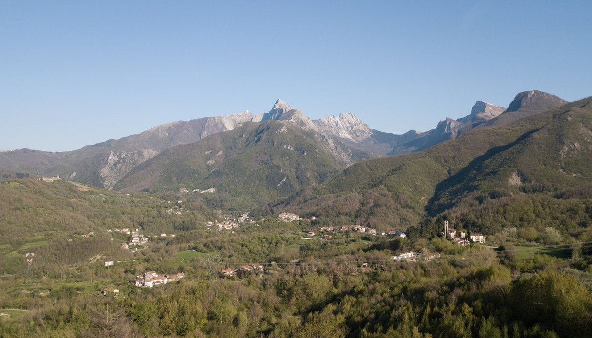 The peaks of the Apuan Alps above the villages of the province of Massa-Carrara
