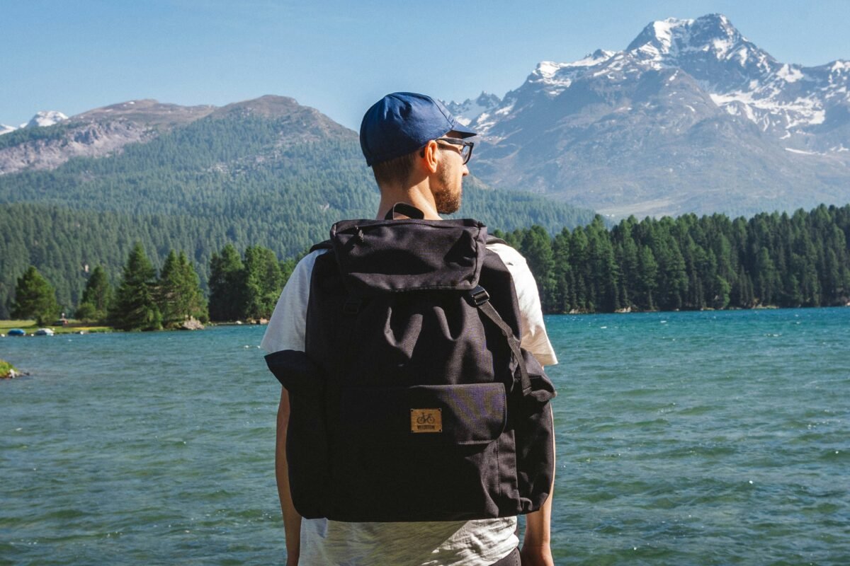man in backpack man in backpack